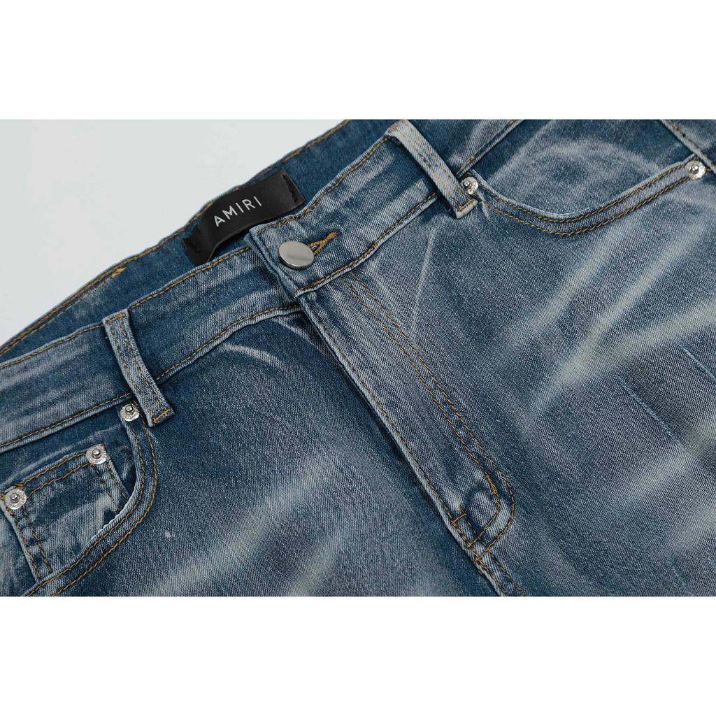 M45 Jeans Tendance Style Américain pour Homme et Femme avec Patchs en Tissu, Trous, Broderie, Pantalon High Street Décontracté et Tendance