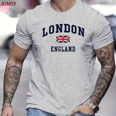 Camiseta Genial Vintage con Estampado de la Bandera de Londres Inglaterra Reino Unido - Camisa de Algodón Gris Claro de Manga Corta para Hombre para Verano Ropa Urbana de Calle
