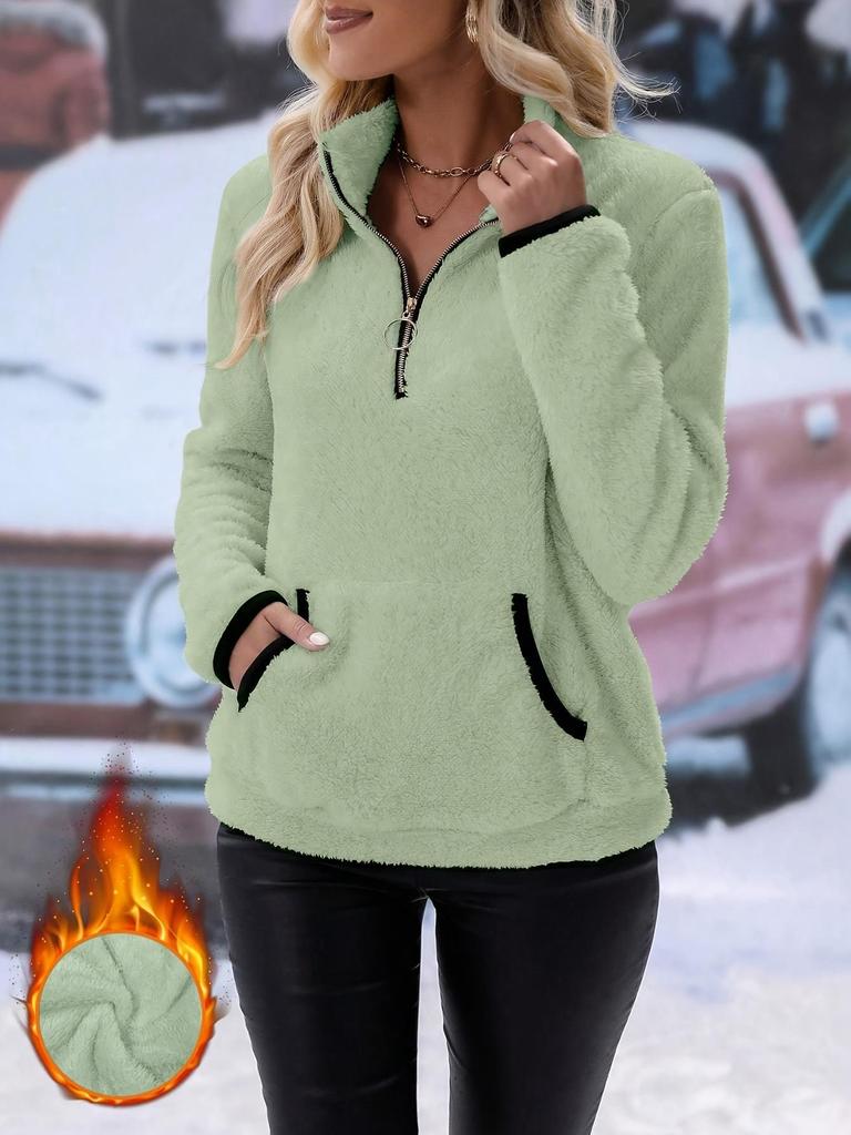 2025 Women's Autumn/Winter Casual Half-Zip Double-Sided Fleece Plush Sweatshirt