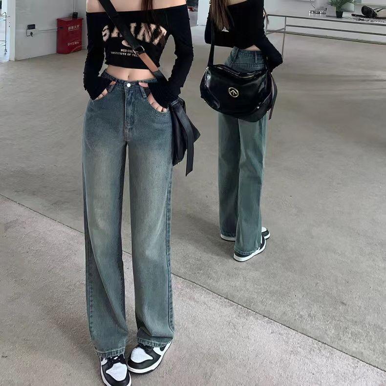 Summer 2024 Women s Retro High-Waisted Slimming Wide-Leg Jeans Extra Small