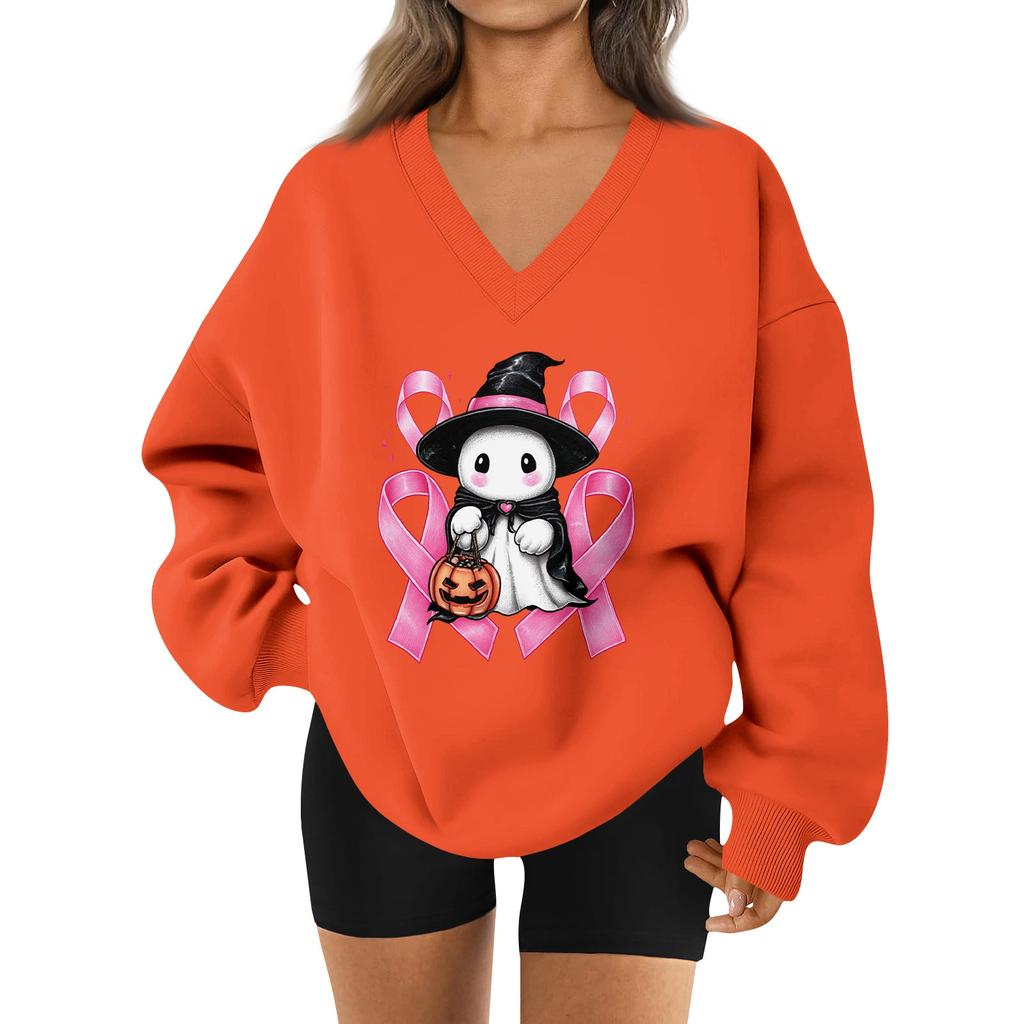 Women's V-neck Dropped Shoulder Halloween Print Sports Sweatshirt Top
