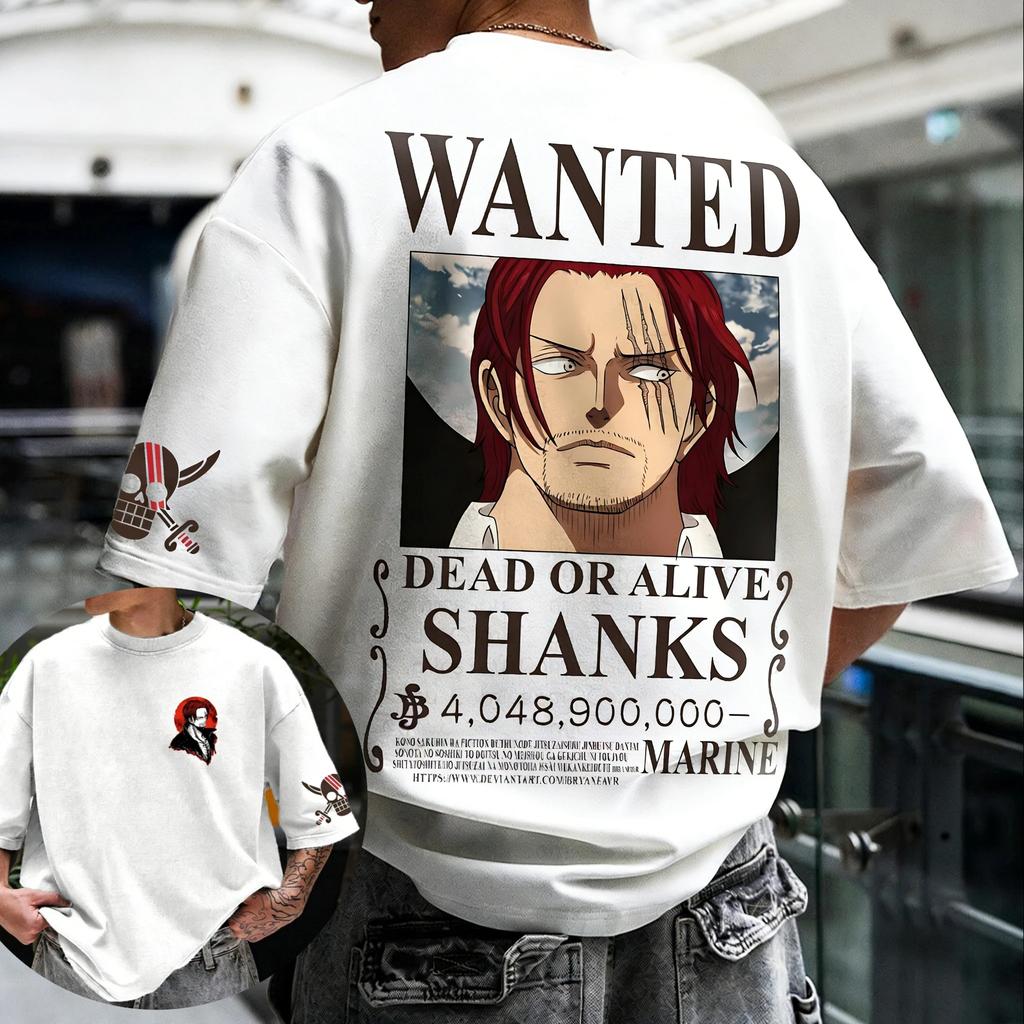 One Piece Vinsmoke Sanji Wanted Poster Graphic T-Shirt, Unisex Oversized Streetwear Casual Cotton Short Sleeve T-shirt