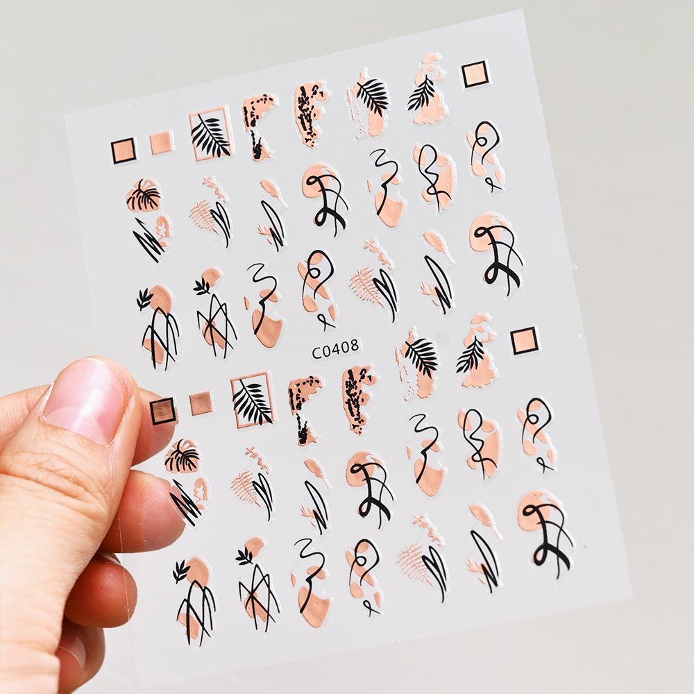 Stripe Abstract Mix And Match Nail Art Sticker Adhesive 3D Line Simple Retro Girl Nail Decoration Sticker