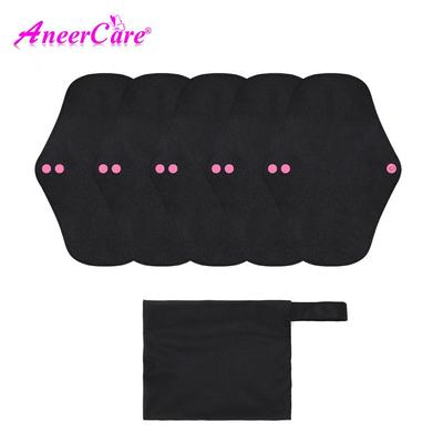 5-teiliges Set mit wiederverwendbaren Binden, 4 Größen zur Auswahl. Wiederverwendbare Menstruationsbinden in Reinschwarz, super saugfähige Damenbinden.