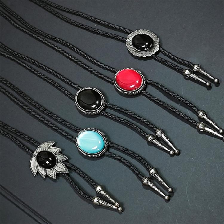 Western Shoestring Necktie Braided Belt Tie Cool Charm Engraved Stone Pendant for Women Men