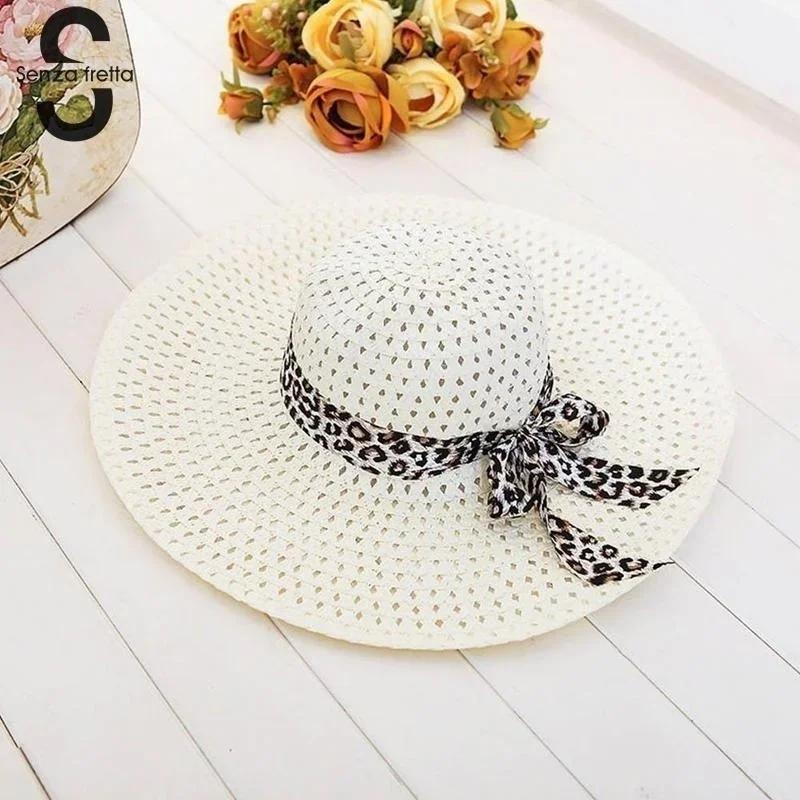 Fashion Gifts Women Summer Hat Wide Brim Straw Cap New Korean Version Bow Grass Caps Sun Protection Beach Accessories Gifts