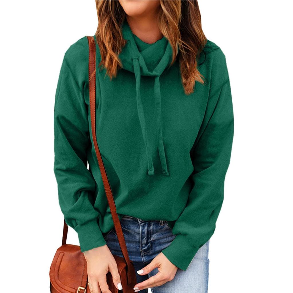 Women's Fashion Casual Long Sleeve Solid Color High Neck Drawstring Sweatshirt