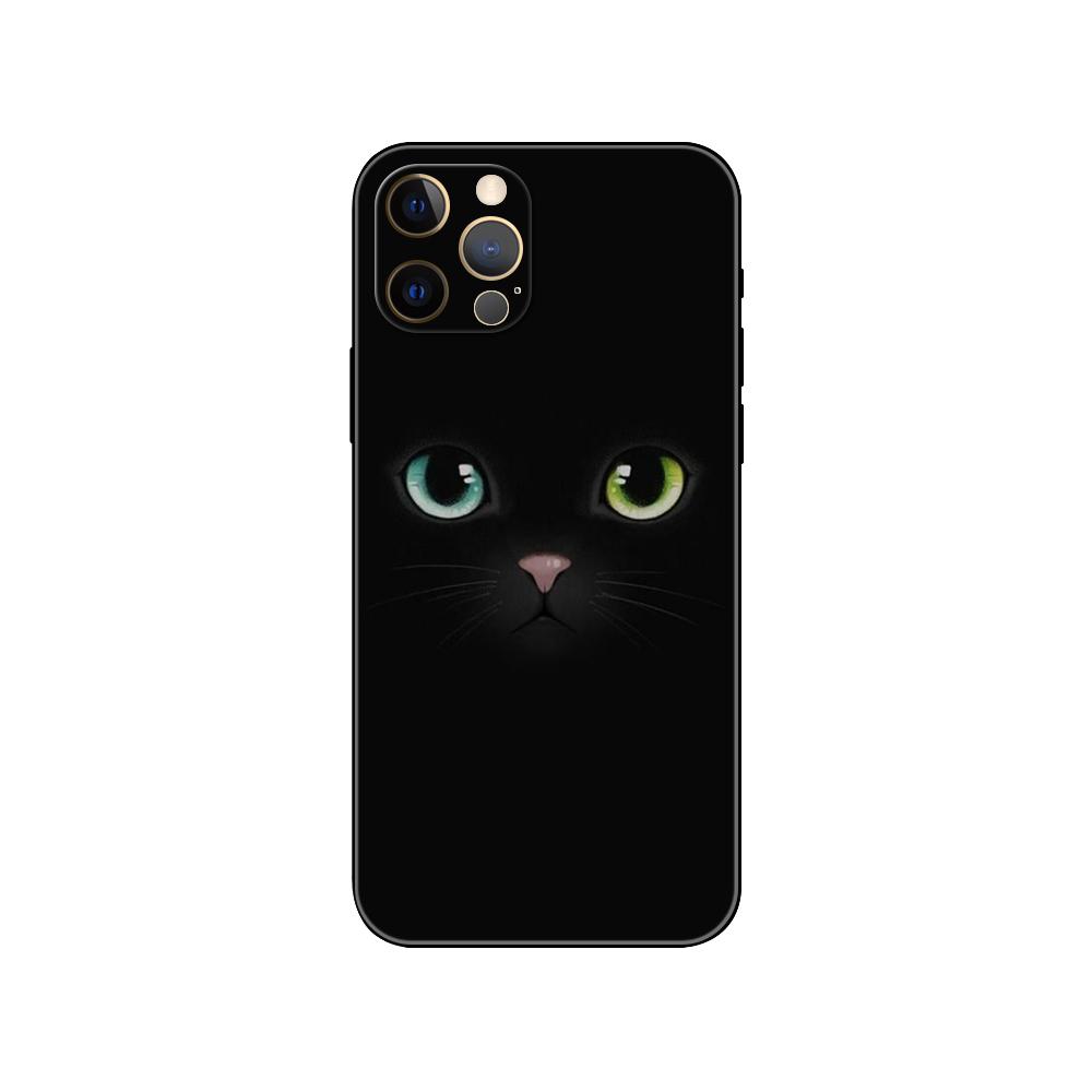 Cat Staring Eye Phone Case for Iphone 5 5s 2020se 6 6s 7 8 Plus X 10 XR XS 11 12 13 Mini Pro MAX Black Tpu Back Cover
