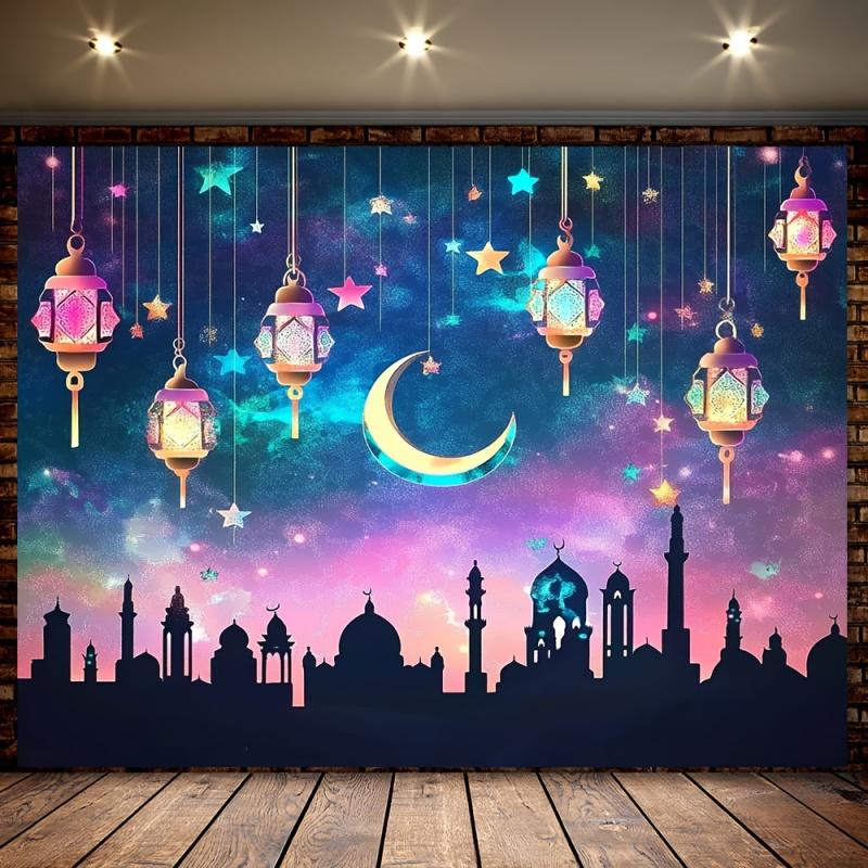 VIKAMA Cielo Stellato Sognante Luna Sfondo Ramadan Moschea Lanterna Festa Eid Parete Sfondo Foto