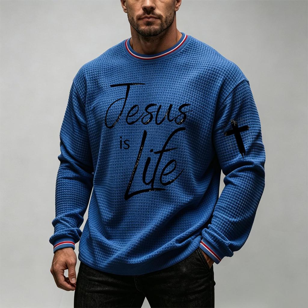 Men's Casual Graphic Knit Crewneck Long Sleeve Shirt for Everyday Wear