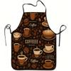 A Coffee-Themed Apron Featuring Designs of Coffee Beans And Steaming Cups - with an Adjustable Waist Strap, Made from Durable And Easy-To-Clean Polyes