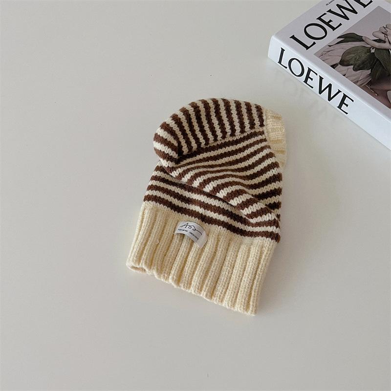 Winter Kids Scarf One-Piece Hat Fashion Striped Knit Ear Protection Hats Children Balaclava Headgear  Baby Hooded Beanie