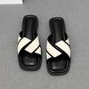 Fashion Women's Slippers and Ladies Sandals Open Toe Low Heel Outside on Beach House Black Indoor Home Slides Shoes Off White Word Flat