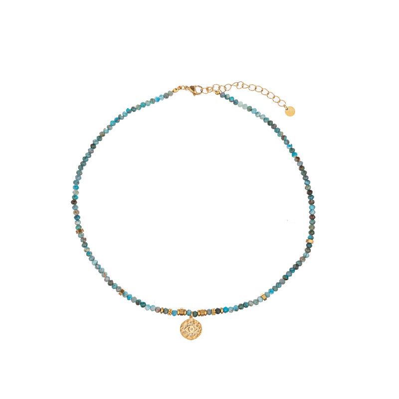 European and American retro natural blue apatite handmade beaded titanium steel necklace pendant natural turquoise collarbone chain