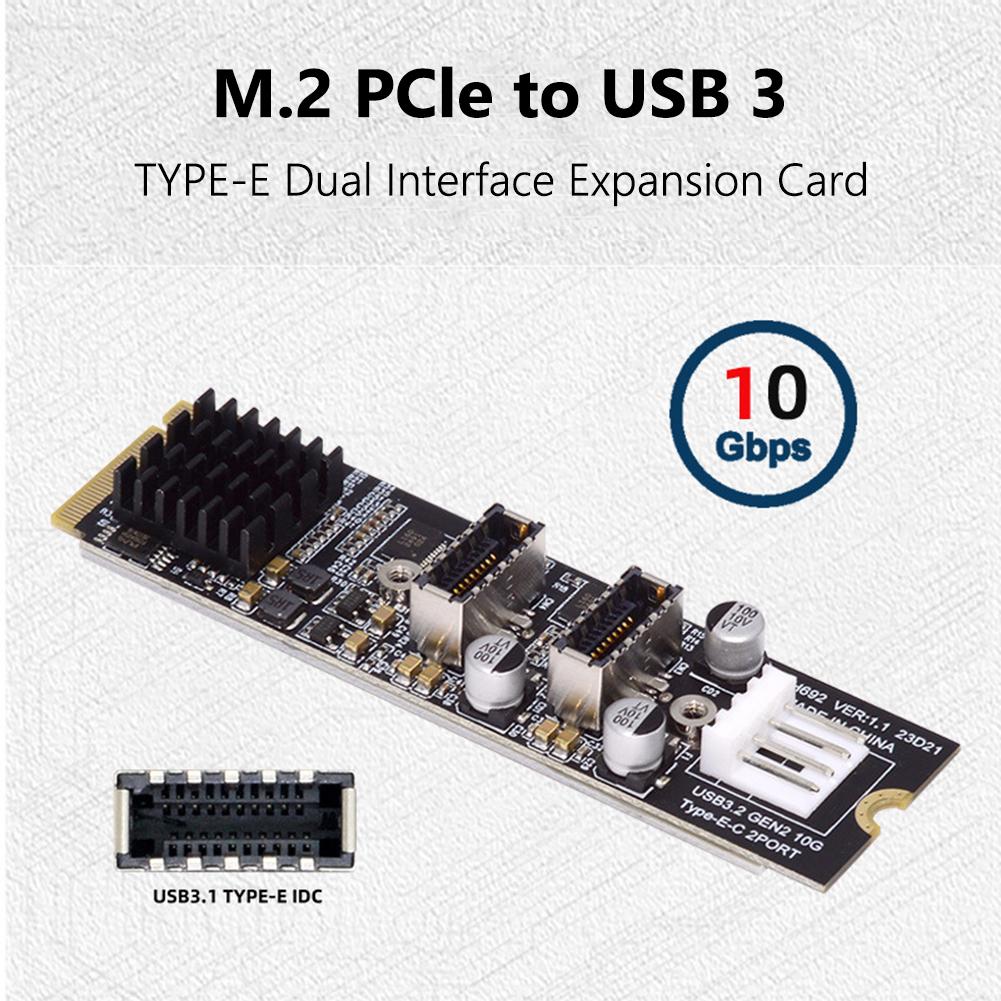 NVME NGFF M-Key To Dual Type-E USB 3.1 Front Panel Expansion Card 10Gb Front Expansion Cards Adapter USB-C Hub Riser for PC