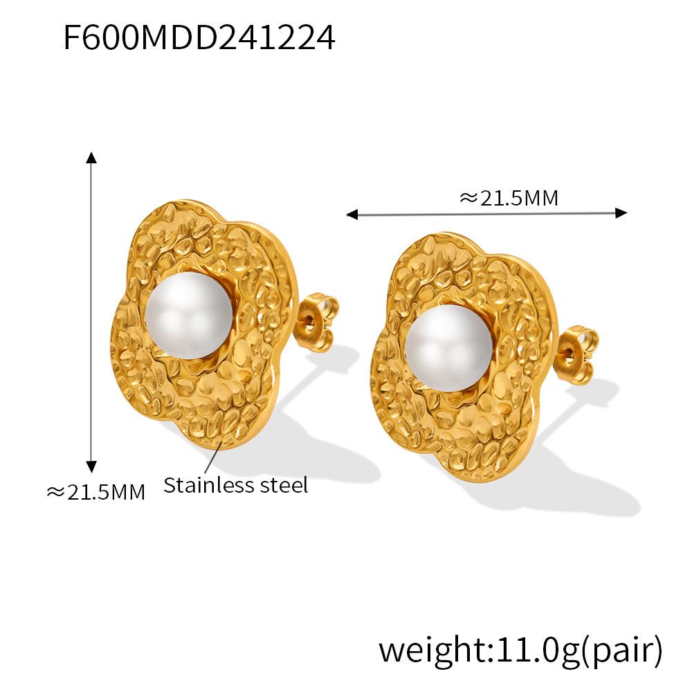 Qiong Yao Mother-of-Pearl Petal Stud Earrings, 18K Gold-Plated Stainless Steel
