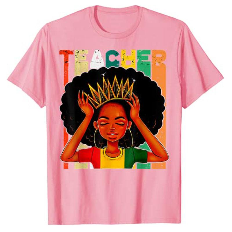 Black Women Teacher Afro Retro Matching Black History Month TShirt Clothing Women Graphic Tee Shirts Teachers Day Gifts Apparel