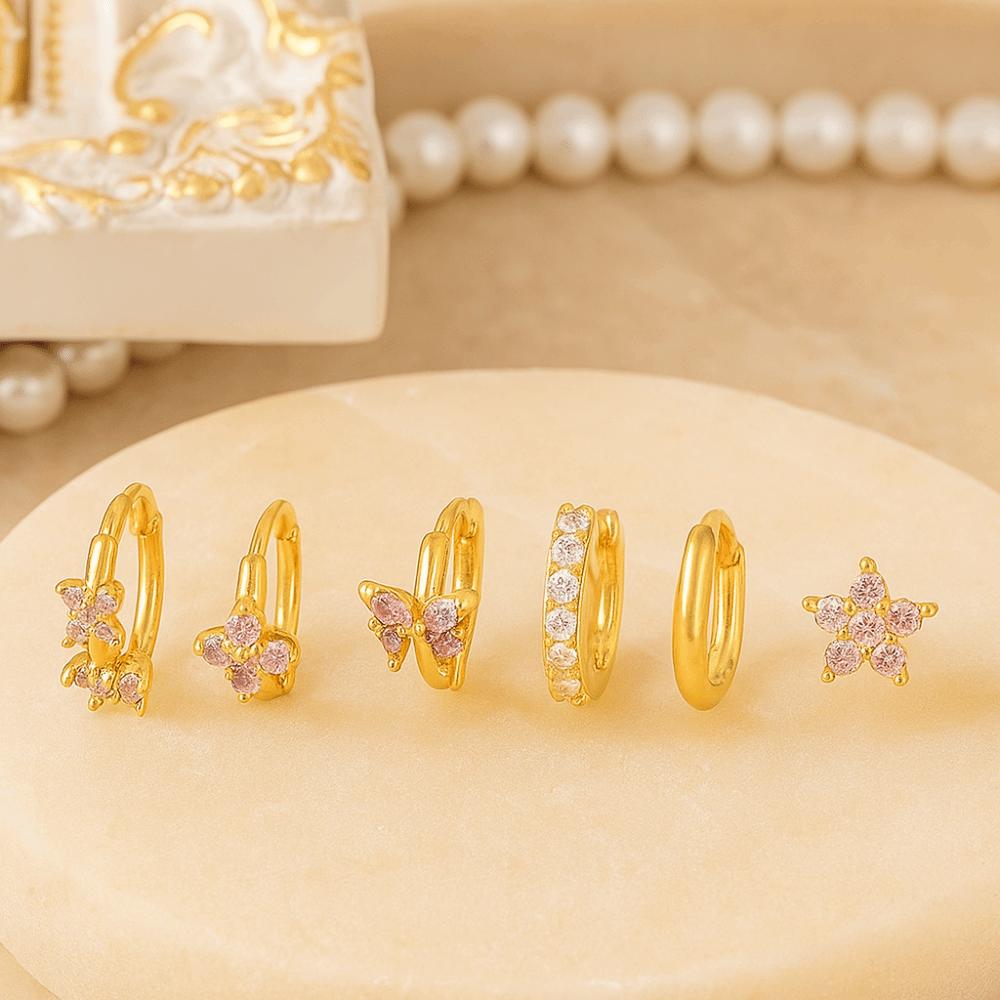 6Pcs Hook Piercing Zircon Earring Set Ear Decor Crystal Ear Studs Flower Butterfly Earrings  Party