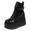 Fashion Side Zip Women Platform Shoes Black Gothic Buckle Pu Leather Woman Creeper Punk Boots Female Black High Heel Ankle Short Boots
