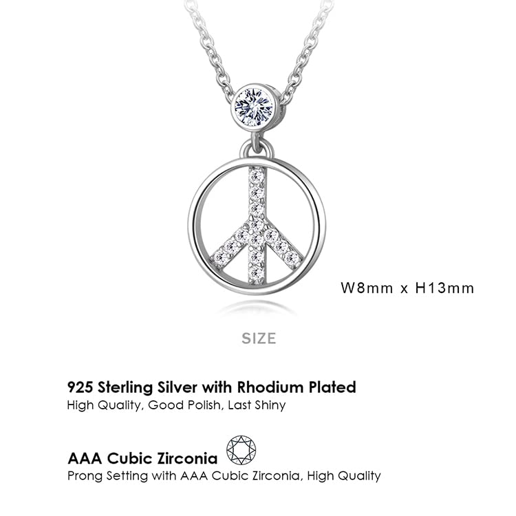 Ashley Jewelry Necklace, Sterling Silver 925, Peace Sign Pendant, Simple Design, Women's