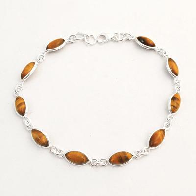 Handgefertigtes Schmuckarmband aus massivem 925er Sterlingsilber mit Tigerauge