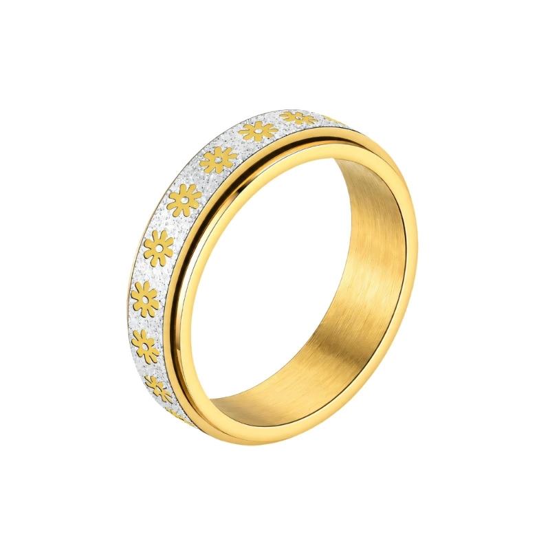 Floral Spinner Ring with Repeating Sunflower Pattern and Rotating Outer Band for Everyday Jewelry Styling and Stacking