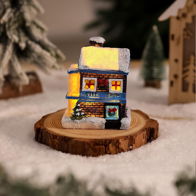 New Christmas decorations, resin luminous small house with lights, dreamy European-style snow house, Christmas gift