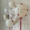 Sand white bobo balloon set with red ribbon bow decoration for birthday, wedding, shower, proposal, anniversary decoration