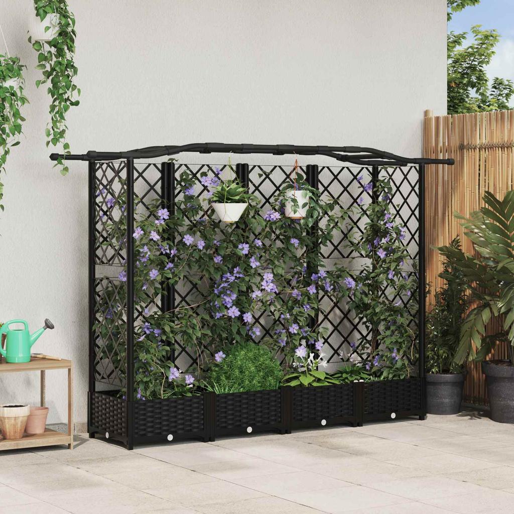 Elevated Planter with Trellis and Hanging Roof Black 203.5 X 40 X 125 Cm PP