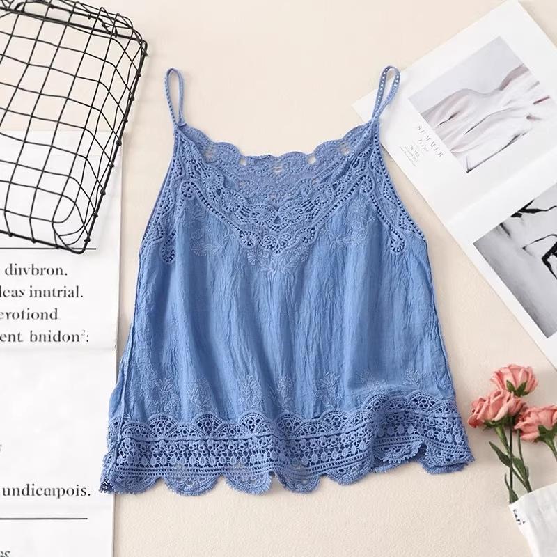 White lace suspender small vest for women with a base inside, a new cotton and linen sleeveless top and shirt in summer