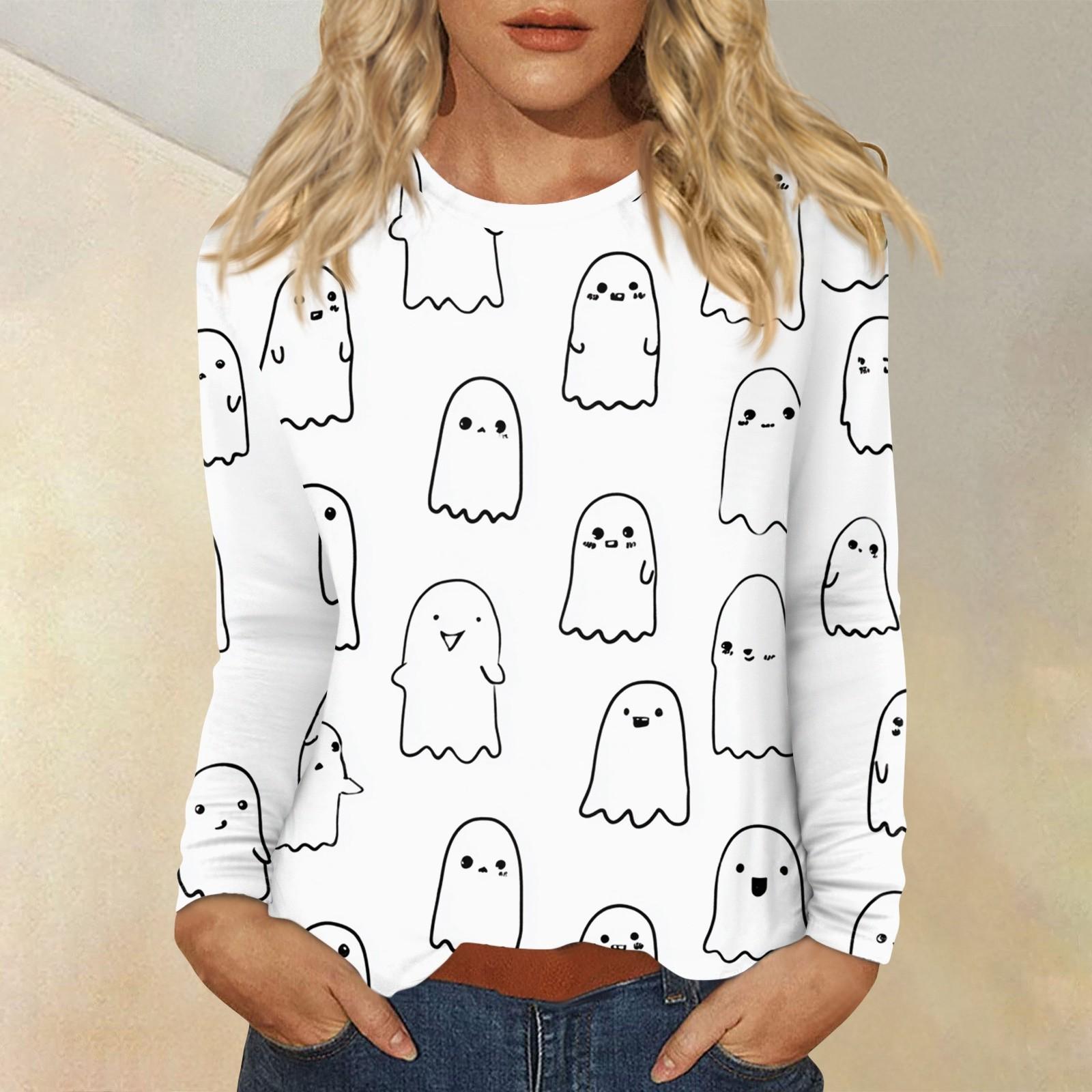 

Women s Daily Casual Long-sleeved Printed O-neck Top L