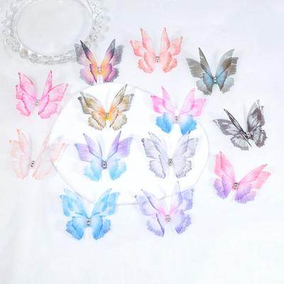 50Pcs Gradient Color Organza Fabric Butterfly Appliques Double-layer Fairy Chiffon Butterfly Simulation Mesh Butterfly Patch