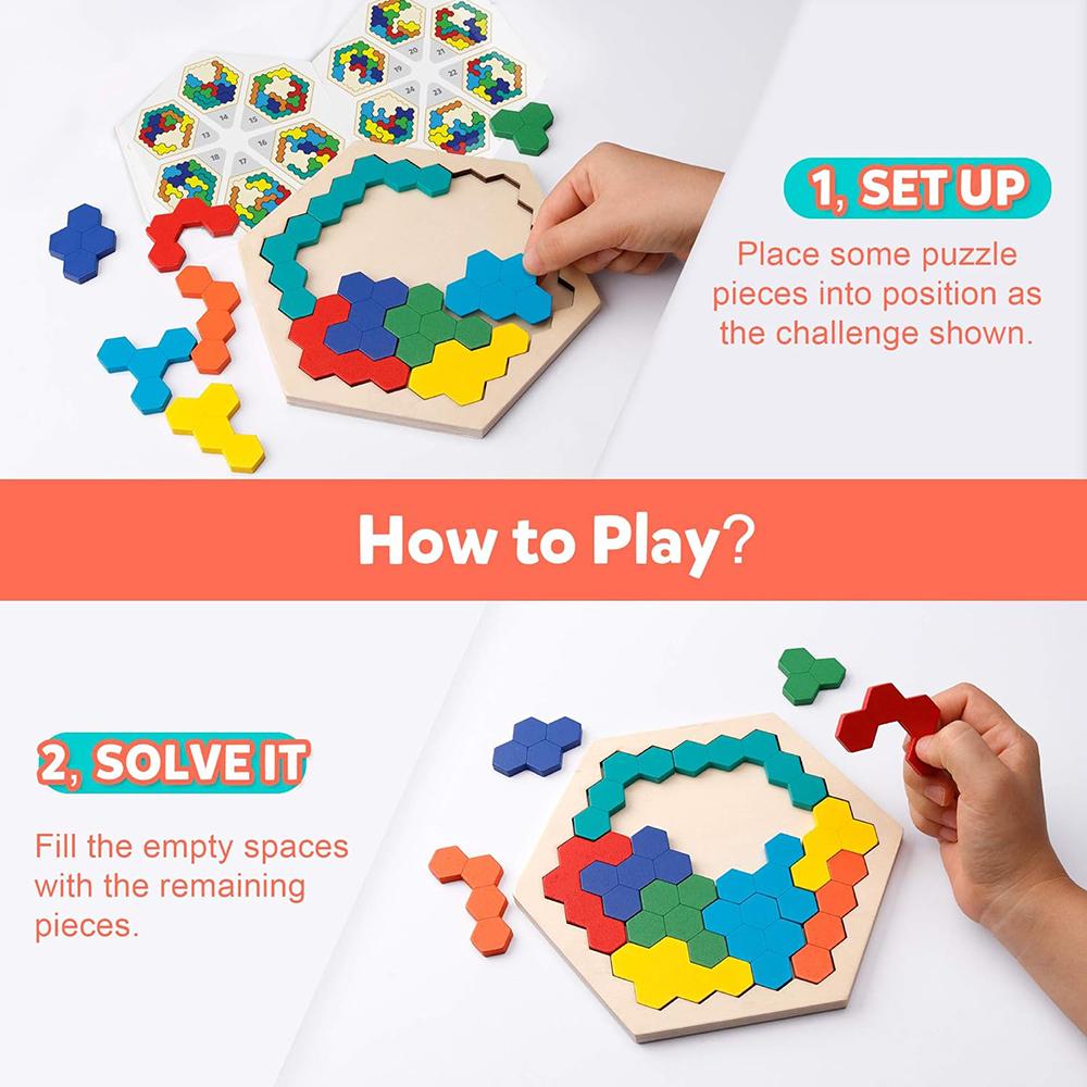 Sechseckpuzzle aus Holz, Tangram, Denkspiel, Geometrie, Logik, IQ-Spiel für Kinder