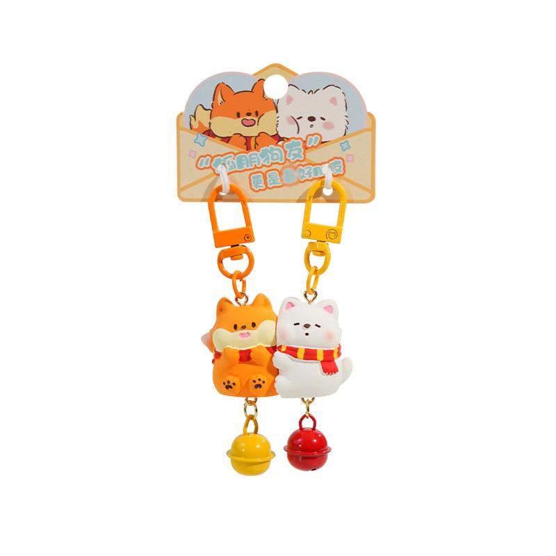 Design Cute Pet Sticker Magnetic Pair Buckle Baimao Keychain Super Cute Resin Doll Couple Accessories Bag Hanging