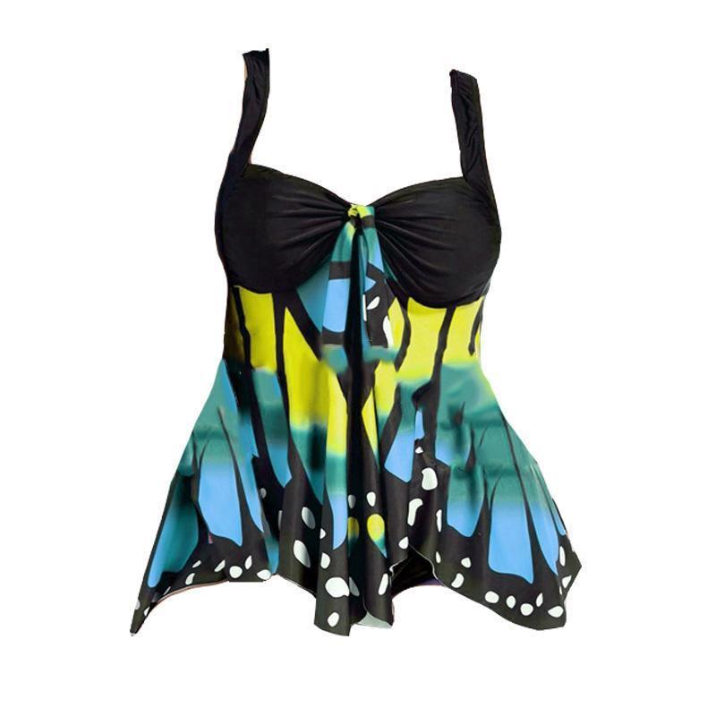 Übergröße Damen Schmetterlingsdruck Hohe Taille Blouson Tankini Stilvolle Bademode für Jeden Anlass
