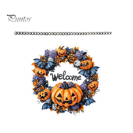 Durable Halloween Porch Decoration Pumpkin Pendant with Hanging Chain Waterproof Acrylic Welcome Front Door Sign for Window Wall Indoor Outdoor