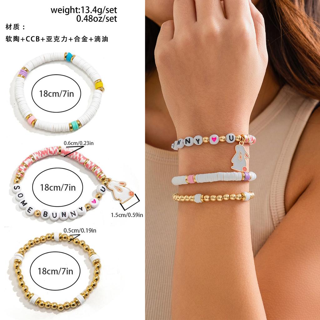 Easter Easter Soft Pottery Letter Bracelet Set, Colored Love Rabbit Bracelet