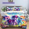 Colorful Cartoon Pony Group Wildflower Meadow Print Duvet Cover Set Soft Kids Bedding Set For Bedroom Home Decoration