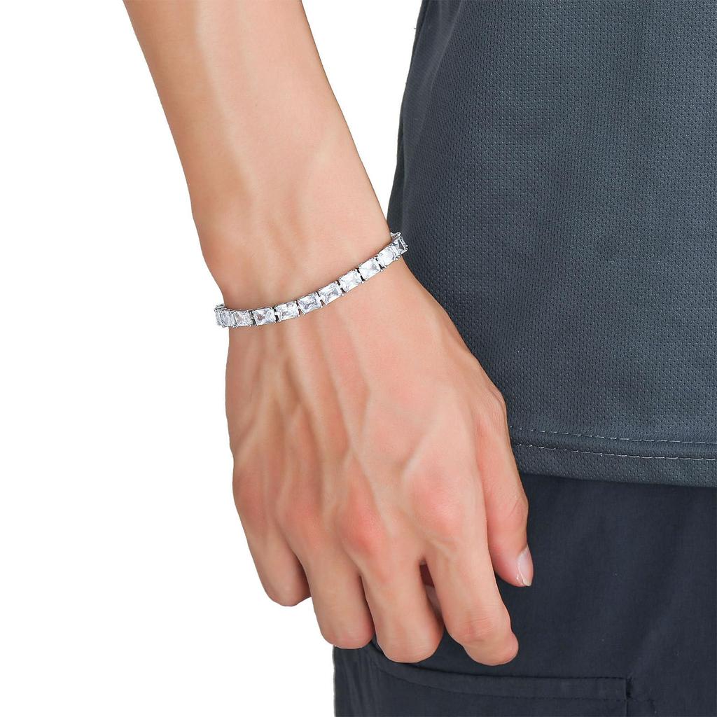 Rockyu Unisex Tennis Chain Bracelet with Cubic Zirconia, Square Cut, Gold and Silver Finish, 5mm Wide, 17.7cm Long, Simple and Sparkling Design, Unise