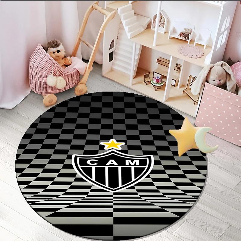 1PC round rug Black And White Stripes With Shield Printed Round Area Rug ,Rug For Home Office, Round Chair Rug,Carpet Fan gifts Christmas gift