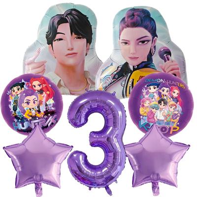 Kpop Demon Hunters Birthday Balloons Set Number Balloon Suit Foil Ballon Cartoon Birthday Party Supplies Decor Baby Shower Gift