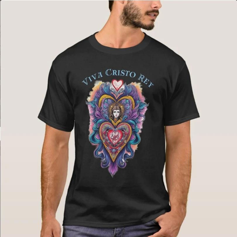 Viva Cristo Rey Sacred Heart RoUnisex Catholic TShirt 100 Cotton ONeck Summer Short Sleeve Casual Unisexs Tshirt Size S3XL
