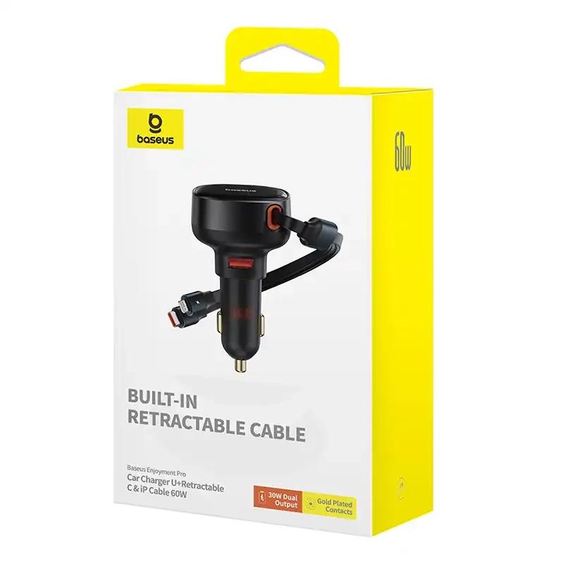 Baseus Enjoyment Car Charger USB with USB-C and Lightning Cable 60 W (Black)