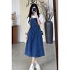Women's Denim Suspender Skirt Spring Summer Causal Strap Female High Waist A-line Solid Lace-up Woman Skirts