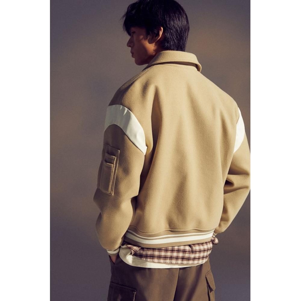 H M Felted Baseball Jacket Loose Fit Beige