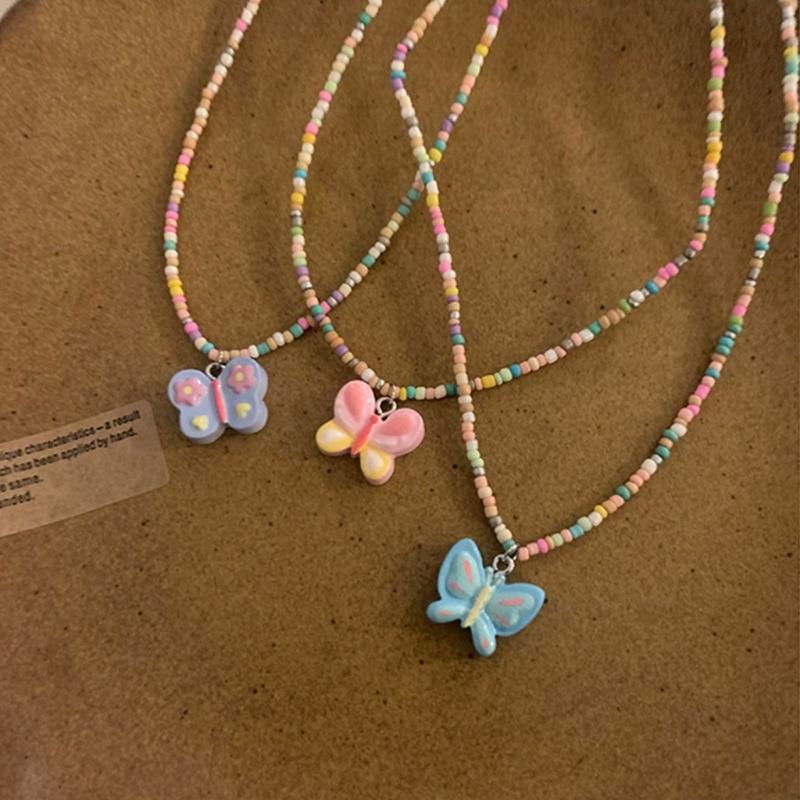 Butterfly Beaded Necklaces Butterfly Choker Pendant Necklace Beaded Choker Resin Material Perfect Gift for Girl Children