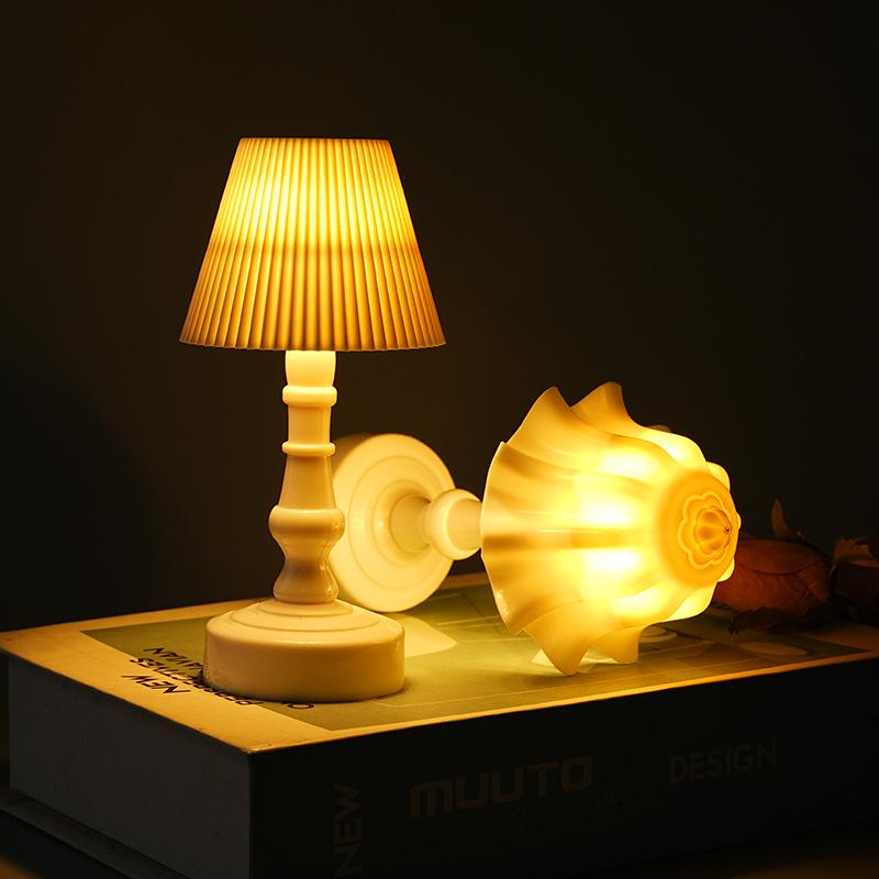 European Retro LED Night Lamp: Textured Small Desk or Bedside Decor with Palace Lantern Style