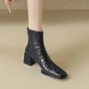 High Heel Coarse Heel Short Boots Women's Spring and Autumn Single Boots Retro Brown Rear Zipper Square Head