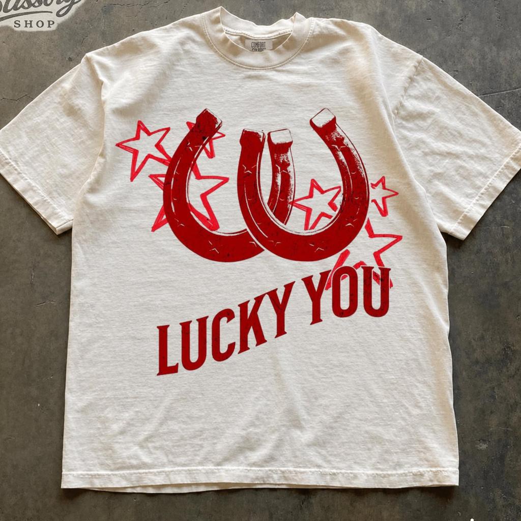 Lucky Horseshoe Shirt, Western Graphic Tee, Vintage Cowboy T Shirt, Good Luck Shirt, Retro Western Tee, Cowgirl Graphic Shirt