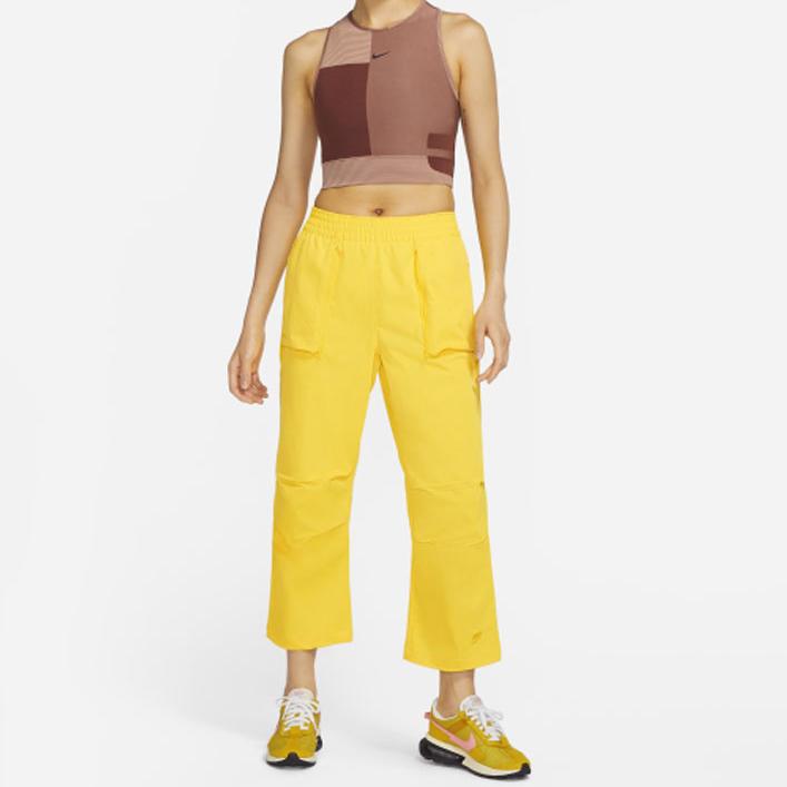 Nike Solid Color Mid Waist Nine Point Casual Pants Women Bottoms Yellow DQ6660-719